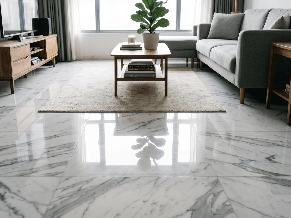 clean shiny living room floor after cleaning
