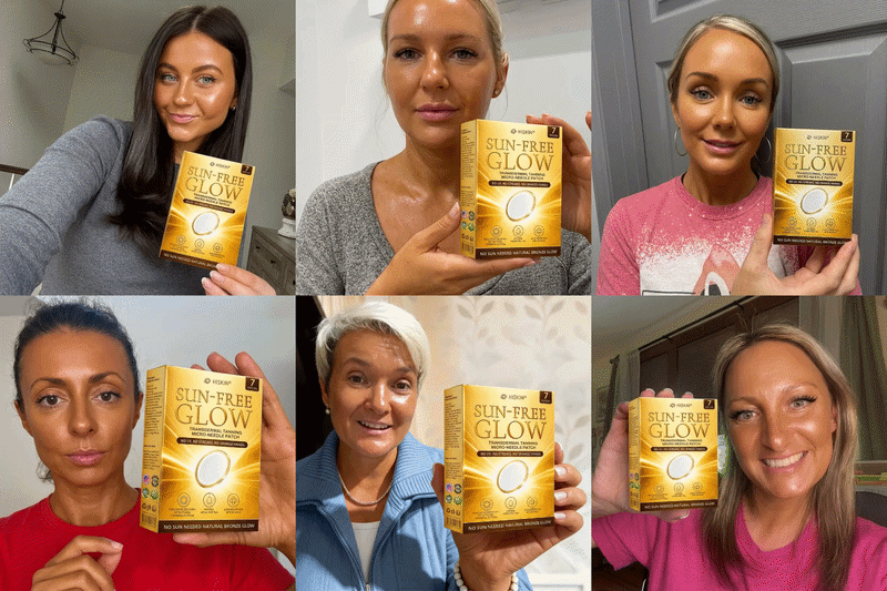 Customer feedback collage for sun-free glow patch